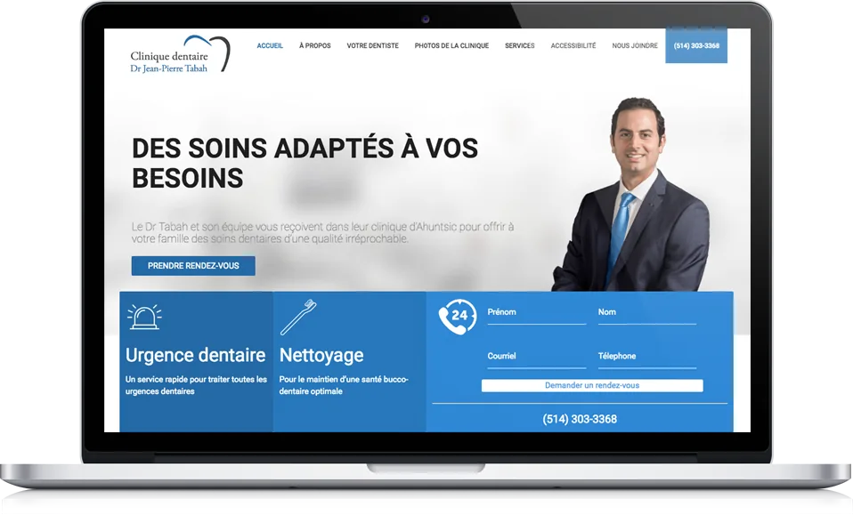 Clinique dentaire Tabah website on a laptop