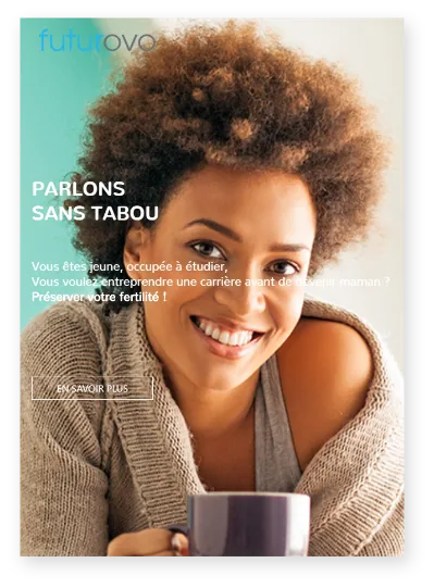 Futurovo “Parlons sans tabou” mobile screen with a smiling woman