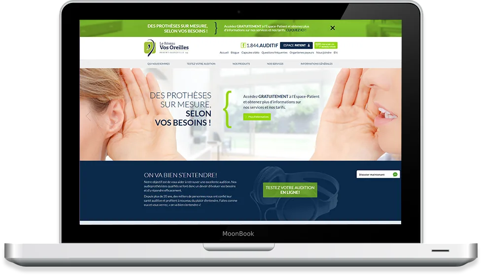 Le Réseau Vos Oreilles website on a laptop